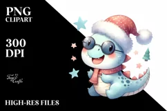 Excited Dinosaur with Santa Hat, PNG Product Image 2