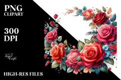 Colorful Floral Frame with Red Roses PNG Product Image 2