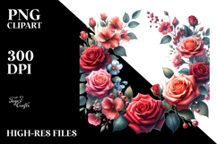 Colorful Floral Frame with Red Roses PNG Product Image 2