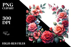 Colorful Floral Frame with Red Roses PNG Product Image 2