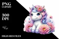 Colorful Baby Unicorn Chrysanthemum Clipart Product Image 1