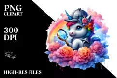 colorful Artistic Unicorn Wearing Detective Magnifying PNG Product Image 3