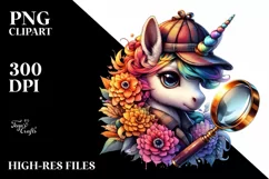 Colorful Baby Unicorn with Magnifying PNG Product Image 3