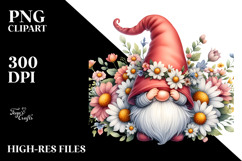 Cute GNOME with Daisy Floral Frame PNG Product Image 2