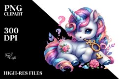 Colorful Baby Unicorn with Clue PNG Product Image 1