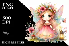 Colorful Whimsical Fairy Watercolor Sublimation Clipart Product Image 1