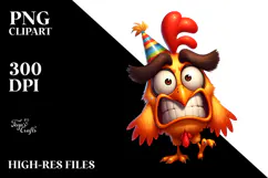 Cartoony Chicken with Party Hat PNG Product Image 2