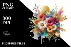 Colorful Daisy Bouquet Splash | Sublimation Clipart Product Image 1