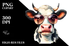 Graceful Cow with Funny Sunglasses PNG Product Image 2