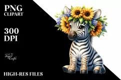 Funny Baby Zebra Sunflower Wreath | Sublimation | Clipart Product Image 3