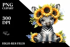 Whimsical Flowers,Baby Zebra |Clipart Product Image 1