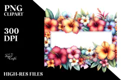 Colorful Hawaiian Flowers Frame PNG Product Image 2