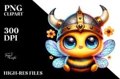 Colorful Baby Bee with Viking Helmet PNG Product Image 2