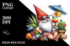 Whimsical Watercolor Gnome Drinking Cocktail PNG Product Image 2