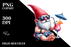 Whimsical Watercolor Gnome Drinking Cocktail PNG Product Image 2