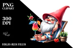 Whimsical Watercolor Painting with Gnome Drinking a Cocktail Product Image 2