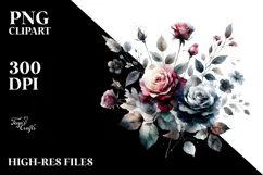 Colorful Black Roses Watercolor PNG Product Image 2