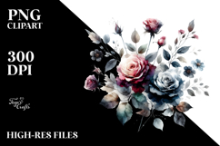 Colorful Black Roses Watercolor PNG Product Image 2