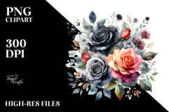 Colorful Black Roses Watercolor PNG Product Image 2