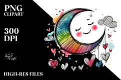 Scribbled Smiling Moon with Hearts PNG Product Image 2