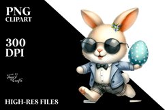 Watercolor Happy Bunny with Running Egg PNG Product Image 2