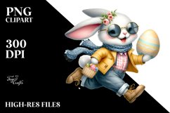 Watercolor Happy Bunny with Running Egg PNG Product Image 2