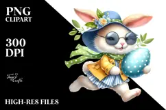 Watercolor Happy Bunny with Running Egg PNG Product Image 2
