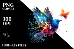 Colorful Bird with Butterfly Silhouettes PNG Product Image 2