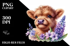 Baby Highland Cow with Flowers Clipart Product Image 1