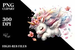 Baby Unicorn Tumbling Spring Petals | Clipart Product Image 1