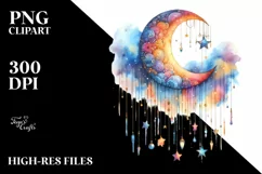 Whimsical Half Moon Clipart, Transparent PNG Product Image 1