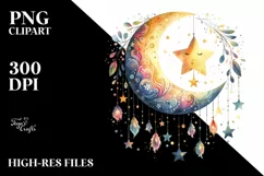 Whimsical Half Moon Clipart, Transparent PNG Product Image 3