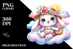 Colorful Baby Rabbit Sitting on Smiling Cloud PNG Product Image 2
