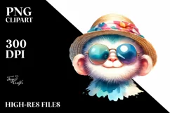 Colorful Cute Baby Monkey with Sunglasses | Clipart Product Image 1