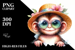 Colorful Cute Baby Monkey with Sunglasses | Clipart Product Image 1