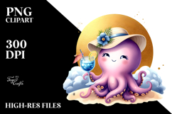 Beach Octopus with Cocktail PNG Product Image 2
