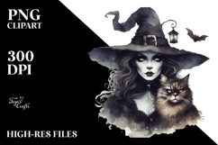 Vintage Evil Witch with Cat PNG Product Image 2