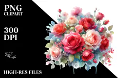 Colorful Red Roses Watercolor PNG Product Image 2