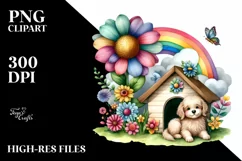 Dog House, Large Flower, Striking Rainbow | Clipart Product Image 1
