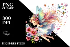 Cute Fairy Tumbling with Flower Petals Sublimation Clipart Product Image 1