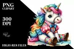 Colorful Baby Unicorn in Square Dancer's Outfit PNG Product Image 1