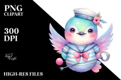 Cute Hummingbird Sailor Suit Watercolor | Clipart Product Image 2