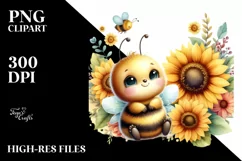 Cute Baby Bee, Sunflower |Clipart Product Image 1