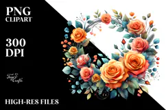 Colorful Wreath Orange Roses | Sublimation | Clipart Product Image 2