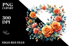 Colorful Wreath Orange Roses | Sublimation | Clipart Product Image 1