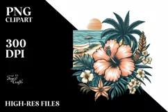 Vintage Tropical Flower Beach |Clipart Product Image 1
