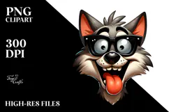 Goofy Cartoon Wolf with Sunglasses PNG Product Image 2