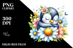 Colorful Sleeping Penguin in Flower | Clipart Product Image 2