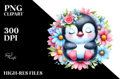 Colorful Sleeping Penguin in Flower | Clipart Product Image 2