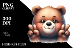 Funny Bear Victory Sign Watercolor Clipart Product Image 1